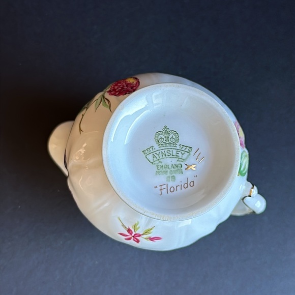 Aynsley FLORIDA Pattern Bone China Small Open Sugar & Creamer Set Fruits Flowers - Picture 9 of 11